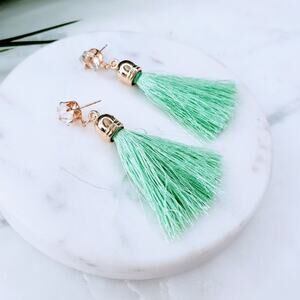 Francesca's Green Tassel Drop Earrings